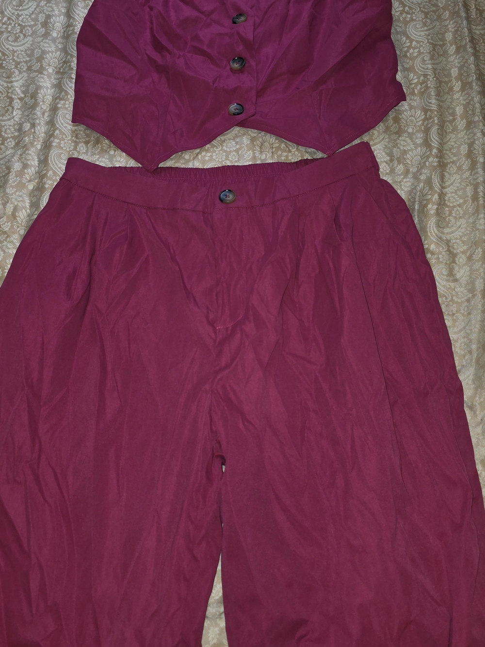 High-Waist Wide-Leg Pants in Deep Berry
